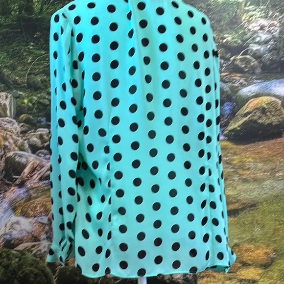 Polka Dot Button-Up Blouse - Black and Green - Picture 5 of 5